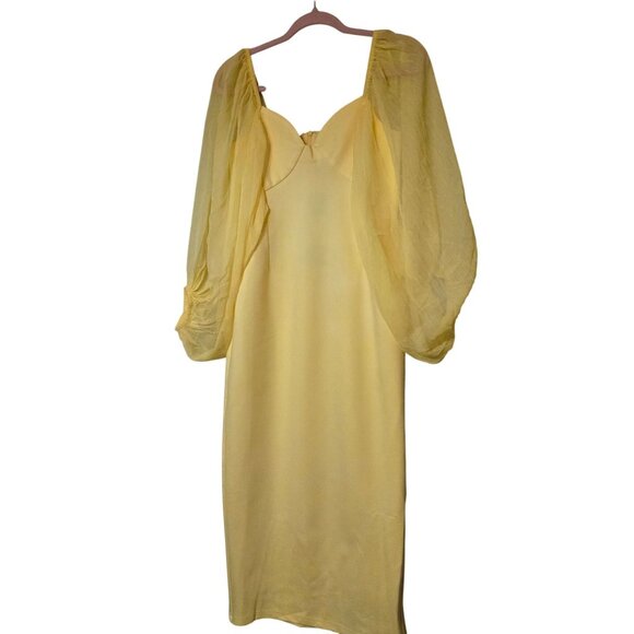 Vintage Inspired Yellow Dress Victoria Sheer Puff Sleeves Sweetheart‎ Neckline M - Picture 3 of 8